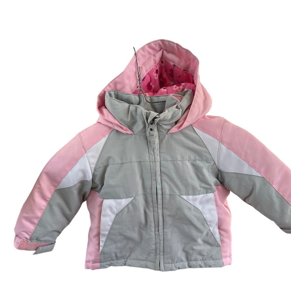 Kids Pink Gray Winter Ski Jacket Hooded Insulated Warm Snow Coat 24 Month Fleece - Picture 7 of 8